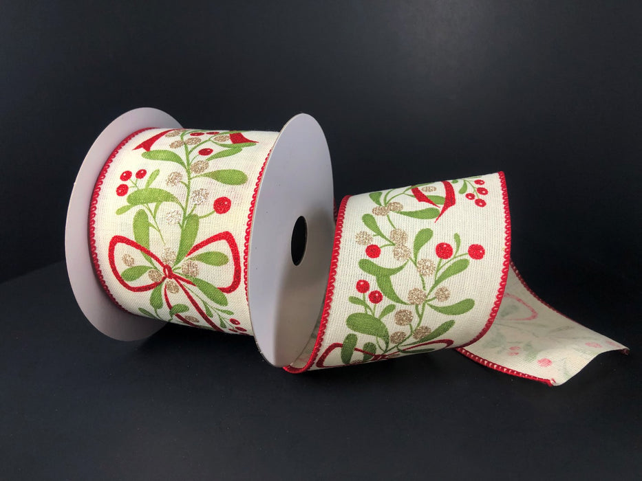 Ivory Linen/Muted Berries-Red Bow, 2.5"X10Y Ribbon 71067-40-14