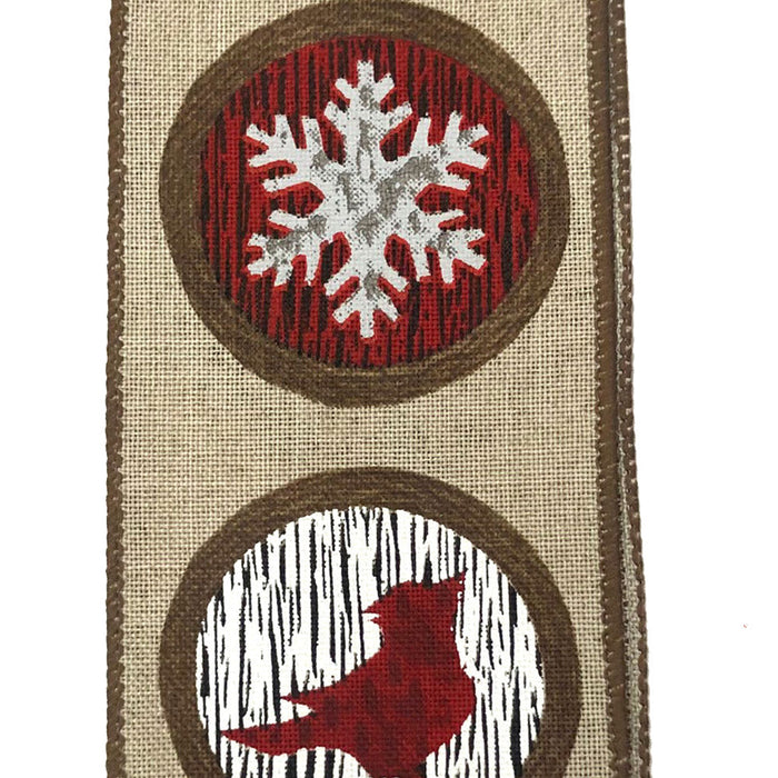 2.5" Natural Linen Woodsy Icon Cardinal Christmas Ribbon 71090-40-01