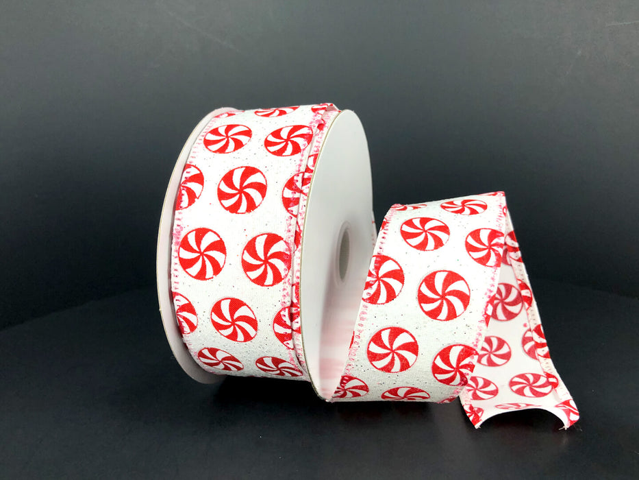 White Glitter Satin/Peppermints, 1.5"X10Y Ribbon 75221-09-01