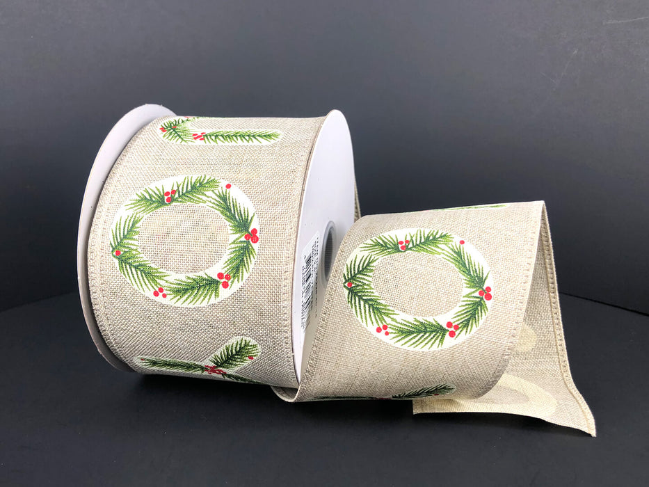 Natural Linen/Holly Joy, 2.5"X10Y Ribbon 75229-40-14