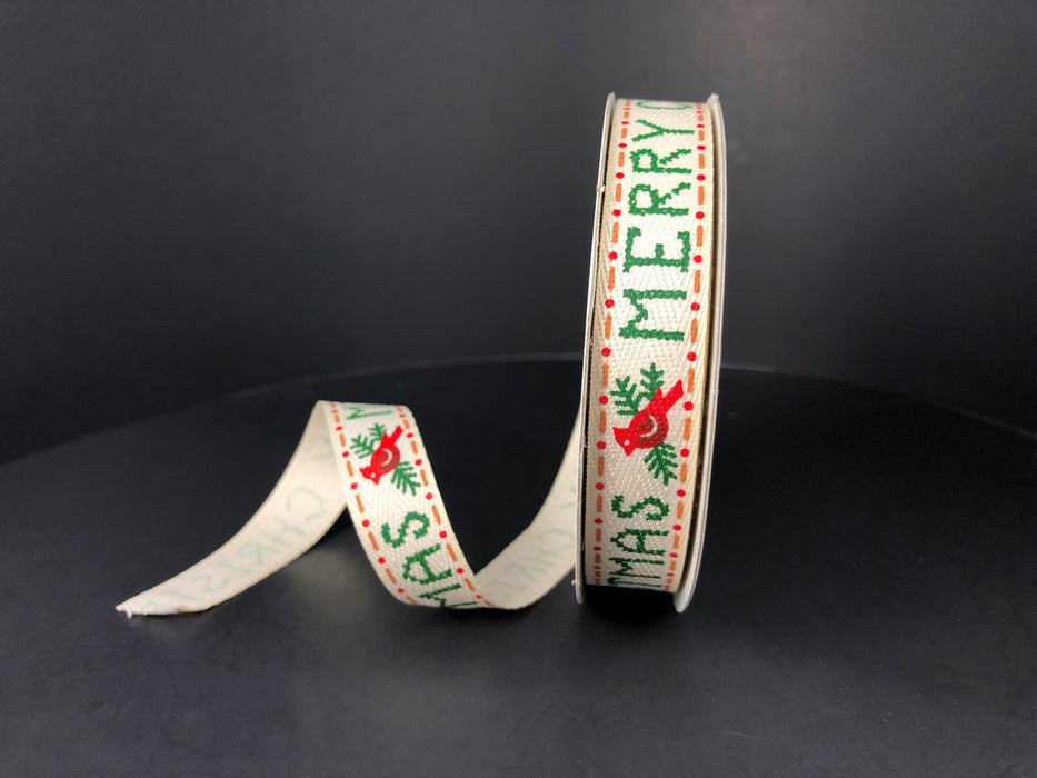 Ivory Green/Woodsy Merry Christmas, 5/8"X10Y Ribbon 7702103-17
