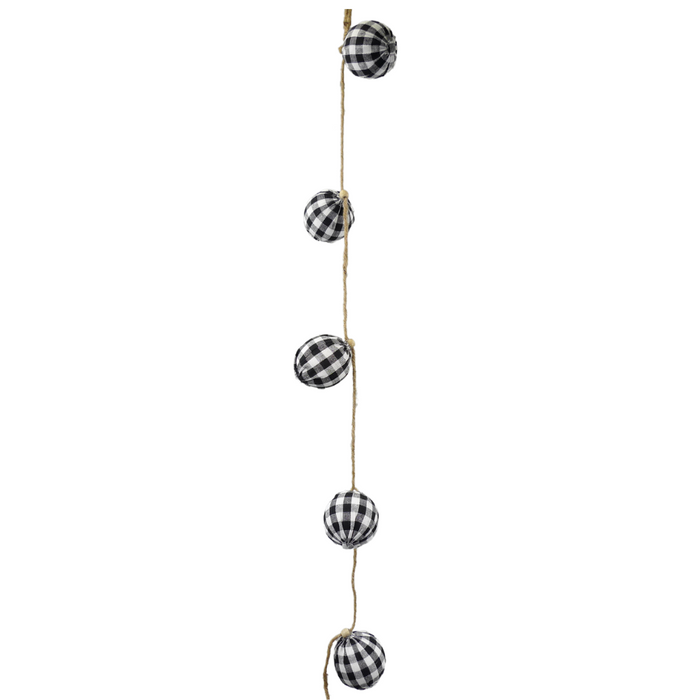 5' Black White Check Fabric Ball Garland 84760GINGHAM