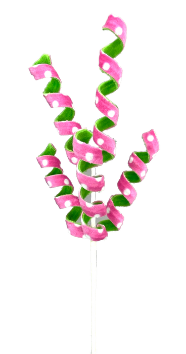16" Green and Pink Frizzy Curly Pick  5 Stems 85265GNPK