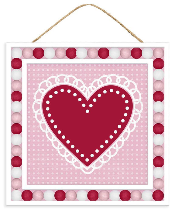 10"Sq Valentine Heart Sign  Pink/Red/White  AP7279
