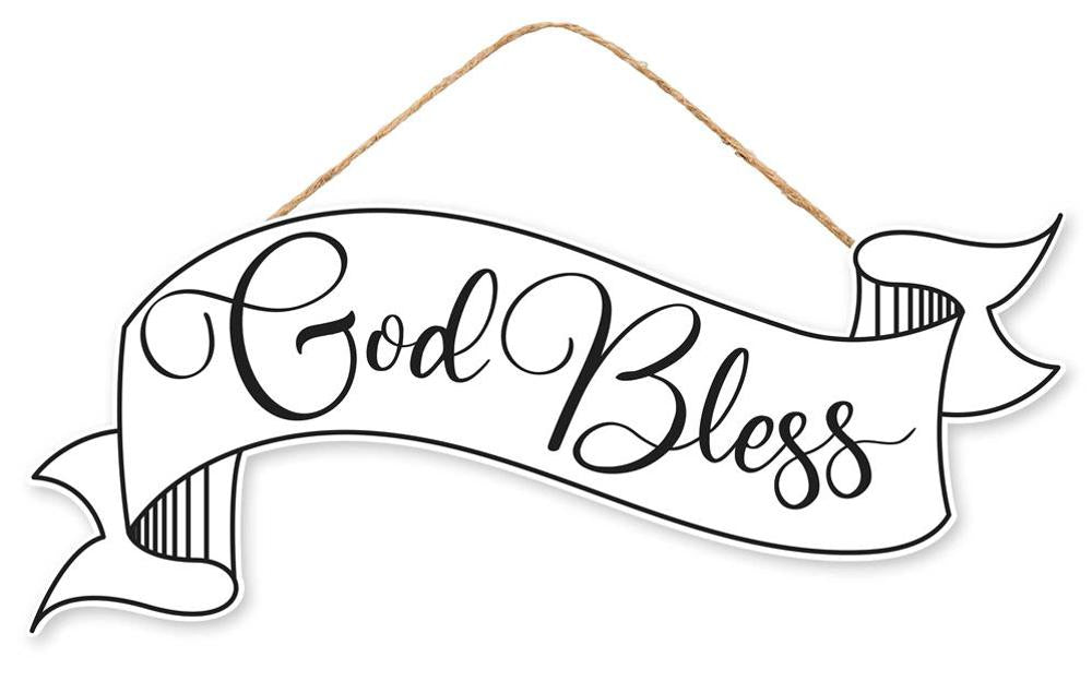 15"Lx6.25"H God Bless Banner Sign  Black/White  AP7289