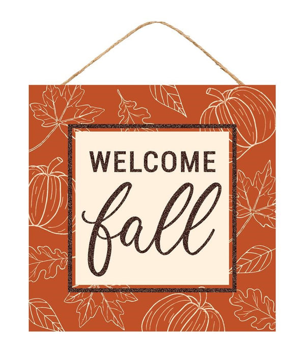 10"Sq Mdf Welcome Fall Sign Cream/Dark Orange/Brown AP8989