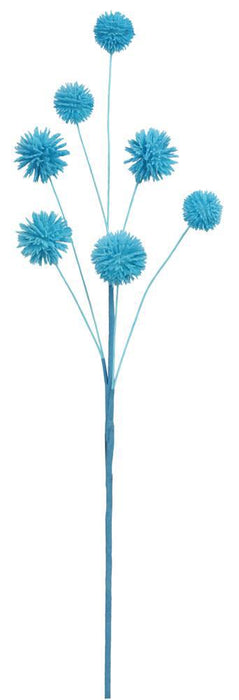 A 19-inch long spray featuring flocked blue pompom blooms on seven thin branches.