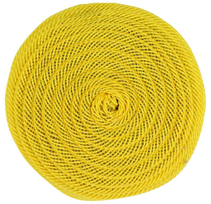 The 6.75Dia Jute Flex Tubing Flower Center in yellow (FJ518229) features yellow tubing coiled tightly into a spiral, creating a flower-like pattern when viewed from above.