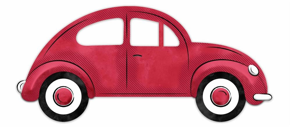 12"L X 5.5"H Metal/Embossed Vintage Bug Red/White/Black MD060124
