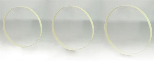 Three S/3 15.75-17.75"Dia Metal Wreath Rings in Antique White (MD0685K6) stand upright and evenly spaced on a pale, misty surface, with a light gray background, appearing to float or lightly rest on the scene.