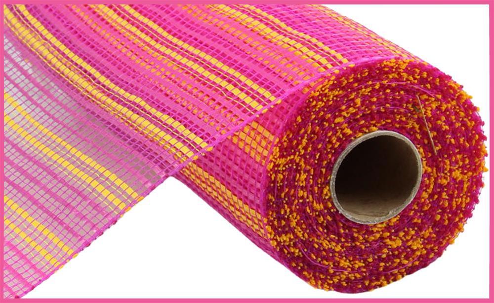 10"X10Yd Hot Pink Yellow    Horizontal Wide Stripe Mesh Re8902Wm