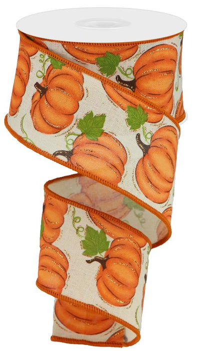 2.5"X10Yd Pumpkin Patch On Royal Cream/Orange/Brown/Moss RGA147464