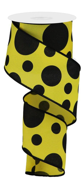 2.5"X10Yd Giant Three Size Dot/Pg Fabric  Yellow/Black  RGA194329
