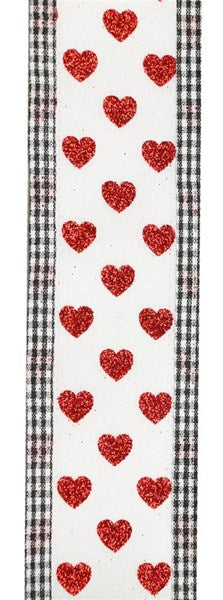 2.5"X10Yd Glitter Heart W/Mini Check White/Red/Black RGA805327
