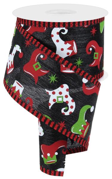 2.5"X10Yd Elf Boots On Met/Thin Stripe Black/White/Red/Lime RGA822202