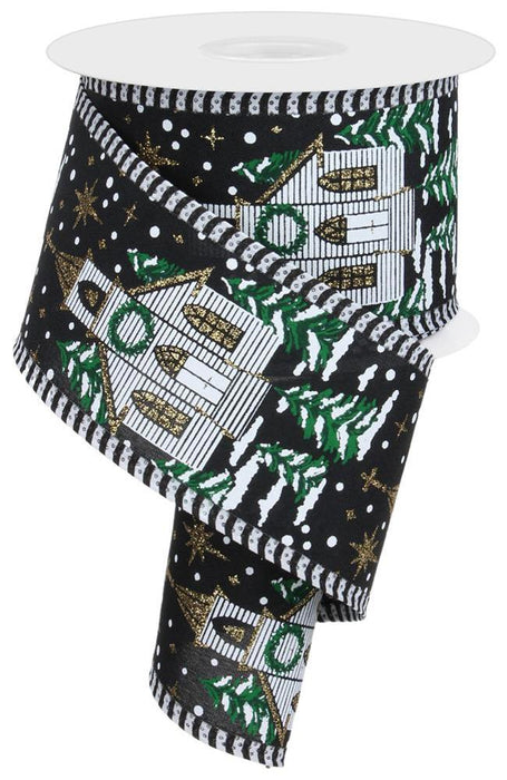 2.75"X10Yd Winter Church/Thin Stripe Black/Gold/White/Green RGA826002