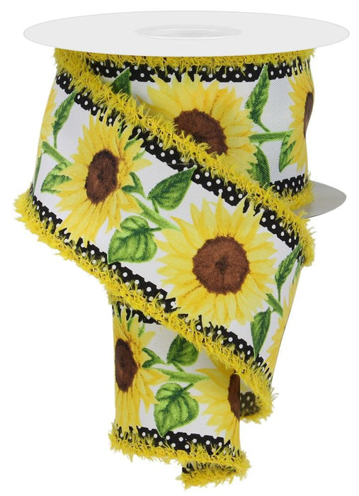 2.5"X10Yd Sunflowers W/Polka Dots/Drift White/Yellow/Brown/Green RGA852427