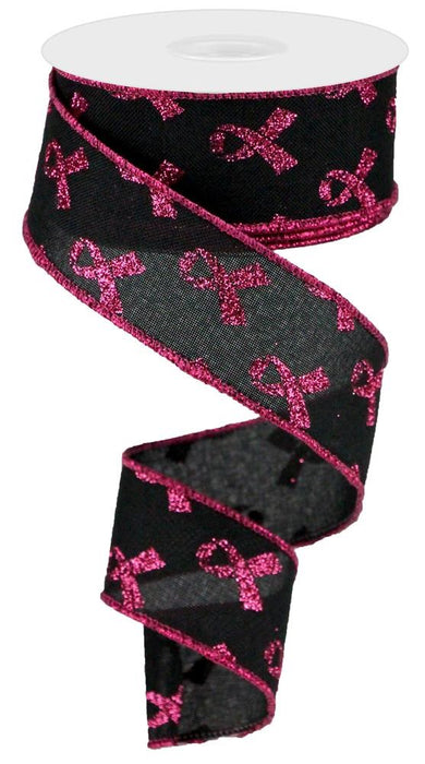 1.5"X10Yd Glitter Breast Cancer Black/Hot Pink RGC109402
