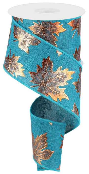 2.5"X10Yd Foil Maple Leaf On Royal Teal RGC1834TE