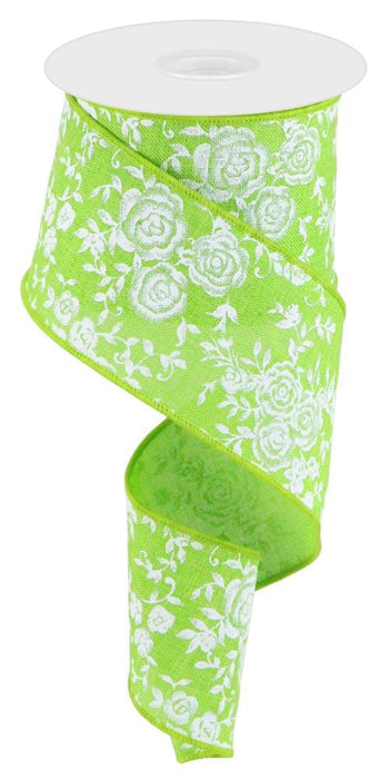 2.5"X10Yd Mini Rose On Royal  Lime Green/White  RGC186133