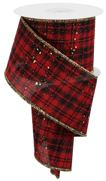 2.5"X10Yd Check Plaid W/Hex Glitter Red/Black/Gold RGE127830