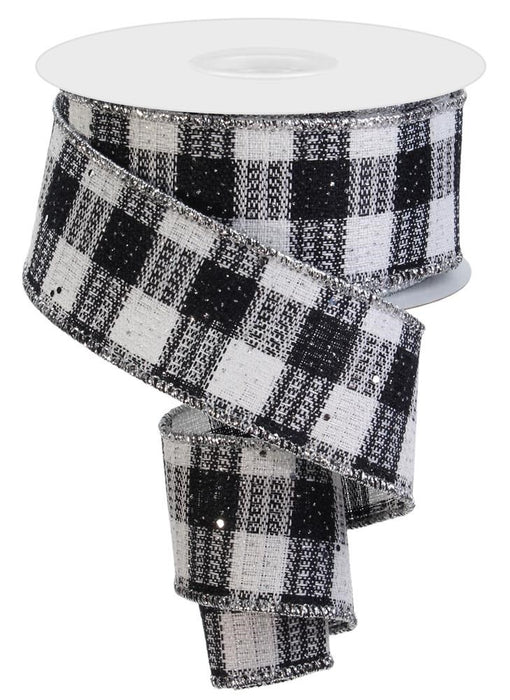 1.5"X10Yd Gingham Check W/Hex Glitter Black/White/Silver RGE128002