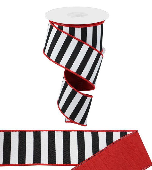 2.5"X10Yd Stripe/Faux Dupioni Fused Back Black/White/Red RGX002224