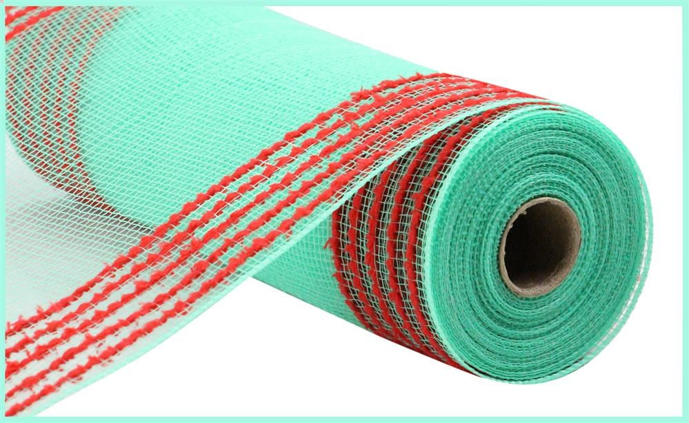 10.25"X10Yd Drift/Pp Wide Border Mesh  Mint Green/Red  RY8115W9