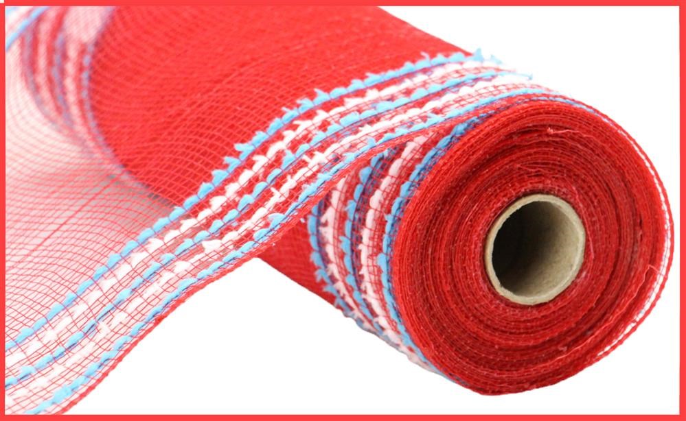 10.25"X10Yd Drift/Pp Wide Border Mesh  Red/Turquoise/White  RY8116Y9