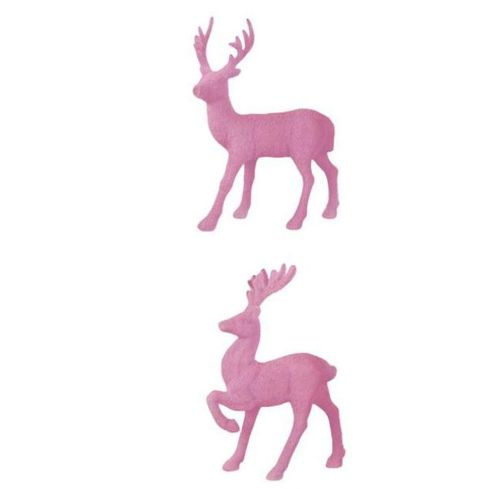 13"H Set of 2 Asst Flocked Deer  4 Asst Vintage Colors  XF010097
