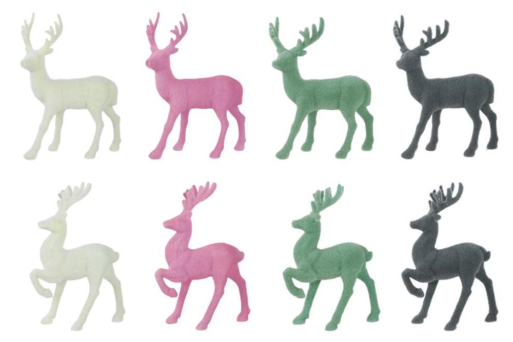 13"H Set of 2 Asst Flocked Deer  4 Asst Vintage Colors  XF010097