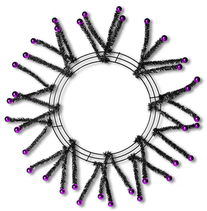 24" Black Metallic Pencil Wreath Purple Balls XX751564