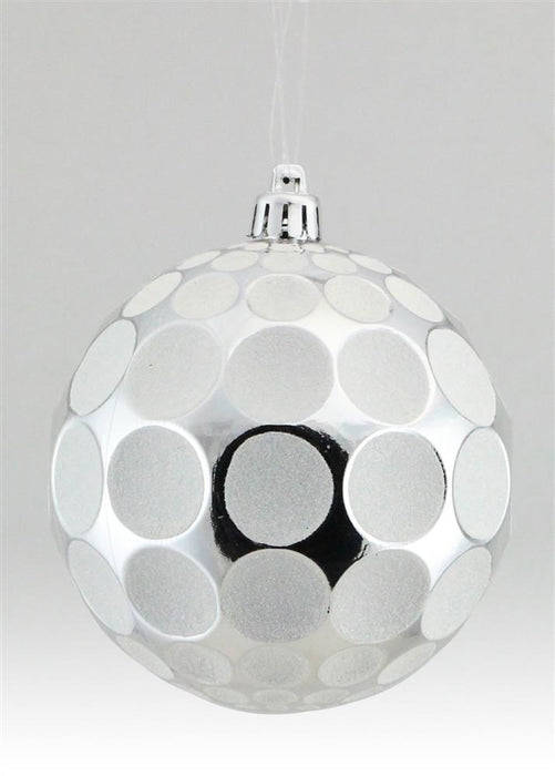 100Mm Dent In Dot Ball Ornament  Shiny Silver/White  XY801461