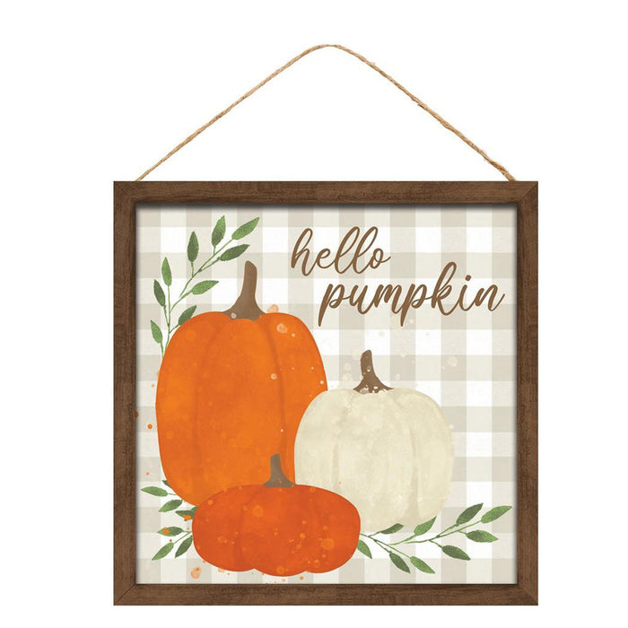 10" Square Watercolor Hello Pumpkin Fall Sign AP7046