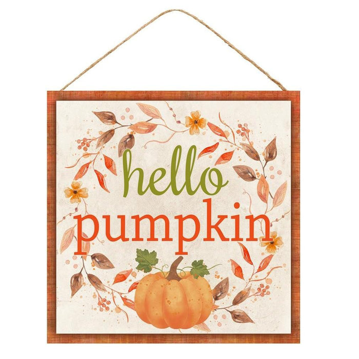 10" Square Hello Pumpkin Fall Sign AP7054