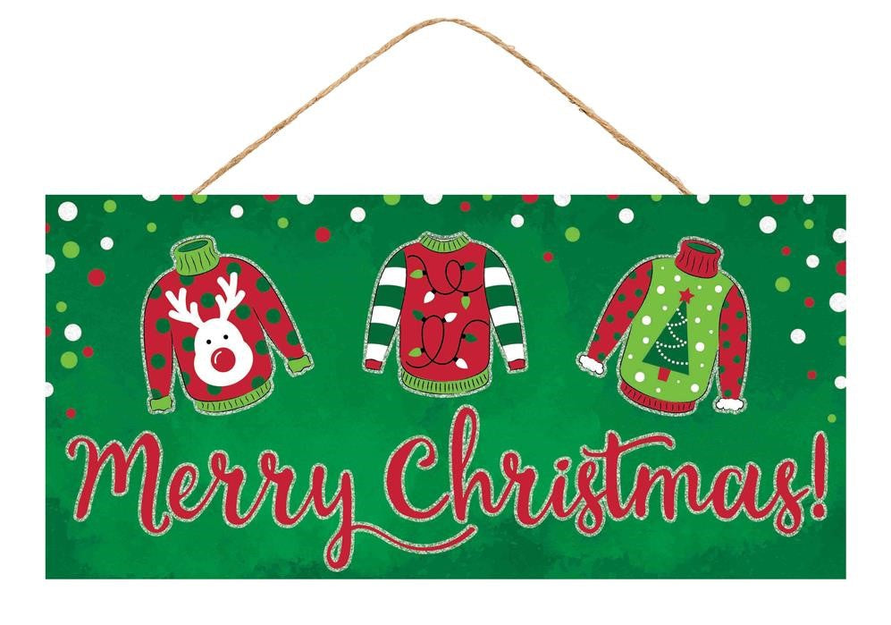 12.5"L X 6"H Christmas/Ugly Sweater Sign Emerald/Red/White AP8898