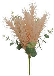 The 19 Foxtail Eucalyptus 62728-PH features dried beige pampas grass, green eucalyptus leaves, and an elegant foxtail spray on a single stem, displayed against a white background.