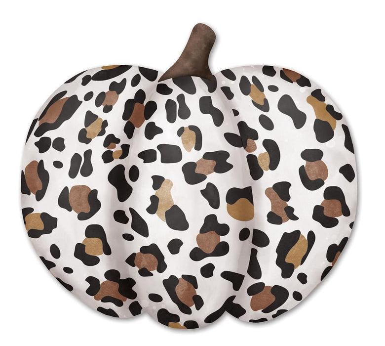 12"L Metal/Embossed Leopard Spot Pumpkin  White/Black/Tan  MD076527