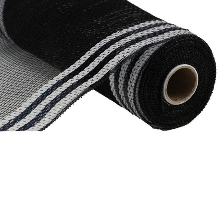 10.5" Black Deco Mesh White Border Stripe Metallic Mesh RE850362 or RY850362