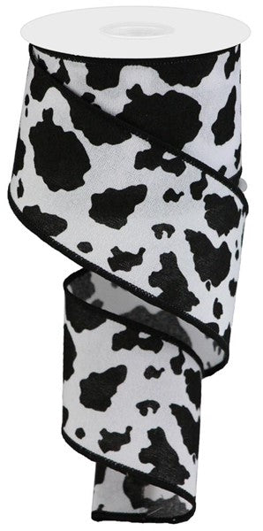 2.5"X10Yd Fuzzy Cow Print    White/Black   RGB137702