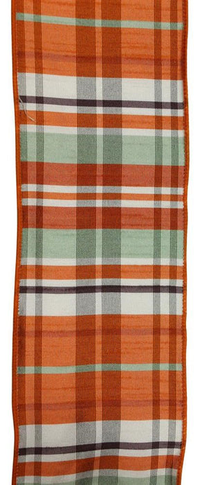 4"X10Yd Plaid Faux Dupioni Orange/Rust/Sage/Cream/Brown RGC1333AK