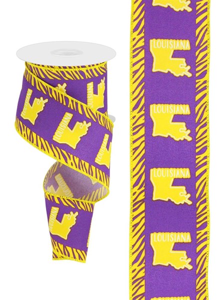 2.5"X10Yd Louisiana W/Tiger Stripe White/Purple/Gold RGC186427