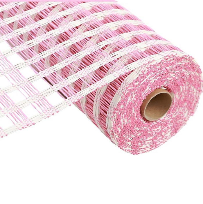 10" Cream Pink Poly Burlap Check Mesh RP8121H3