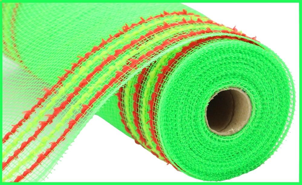 10.25"X10Yd Drift/Pp Wide Border Mesh Lime Green/Red RY811670