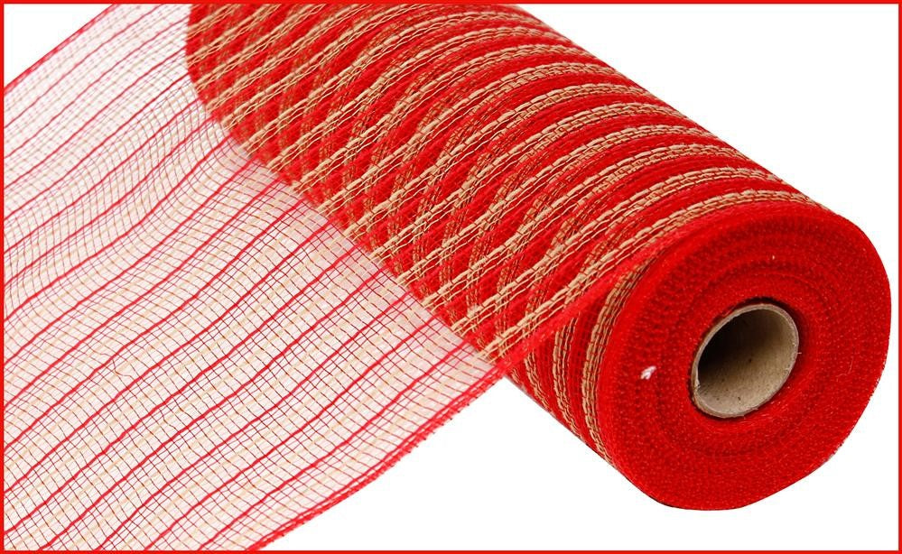 10.25"X10Yd Poly/Faux Jute Mesh Red/Natural RY830252
