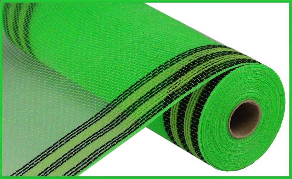 10.25"X10Yd Faux Jute/Pp/Border Stripe Lime/Black/Fresh Green RY8325K4