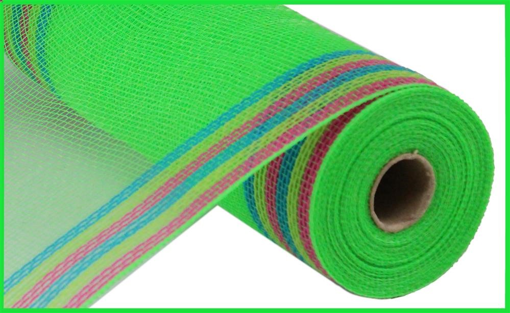 10.25"X10Yd Faux Jute/Pp/Border Stripe  Lime/Hot Pink/Fresh Green/Turquoise  RY8326M3