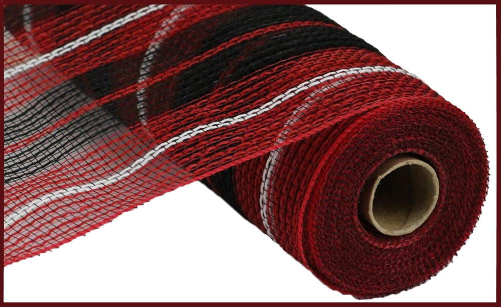 10.25"X10Yd Faux Jute/Thick Stripe Mesh Black/Red/White RY8330H9