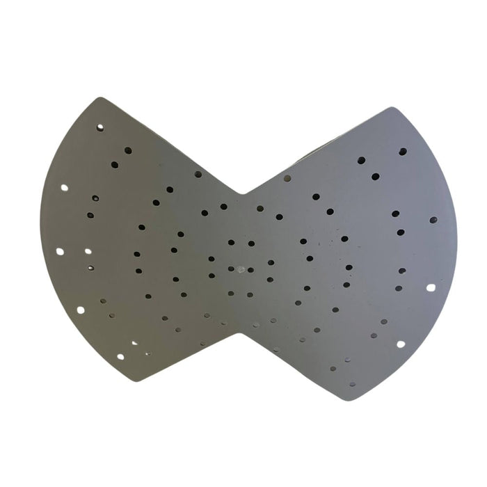A gray, 16 Plastic Wing Wreath Form featuring evenly spaced holes in an X-shape is displayed on a plain white background.