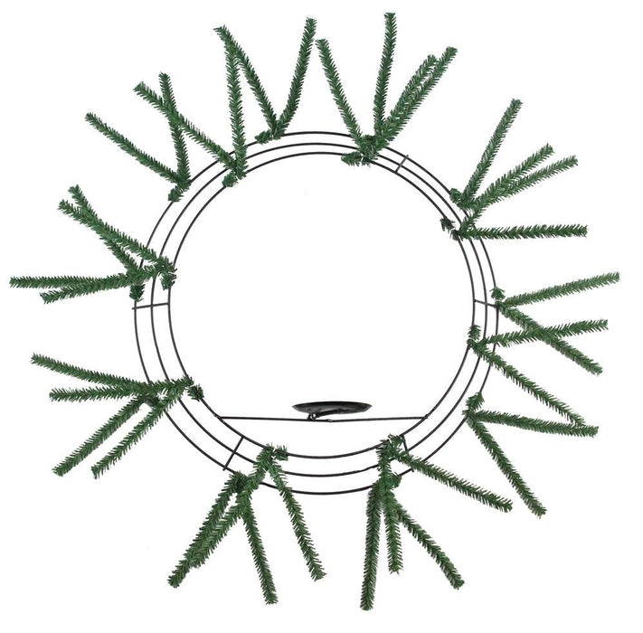 A 16Dia Pencil Work Wreath with Candle Plate in Black/TT Green (XX782109), featuring 18 ties, is shown from above on a white background.